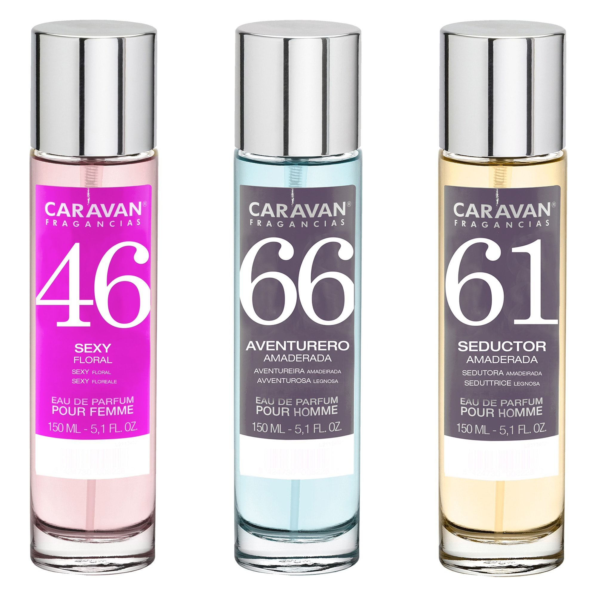 3x caravan perfumes de hombre nº66 nº61 de 150ml y perfume de mujer nº46 de 150ml