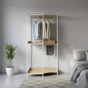 Module dressing d'angle blanc avec 4 penderies et 2 étagères. L 80 x P 80 x H 190 cm