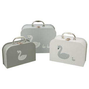 J-Line Set De 3 Valise Cygne Papier Blanc/Gris