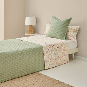 Sábana de algodón 180 hilos flores Ferdu color verde 100% Algodón percal