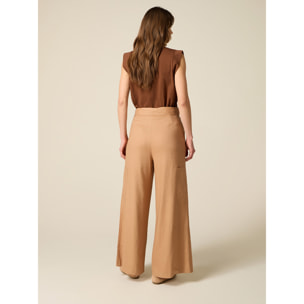 Oltre - Pantalones cargo mezcla de lino con fajín - Beige