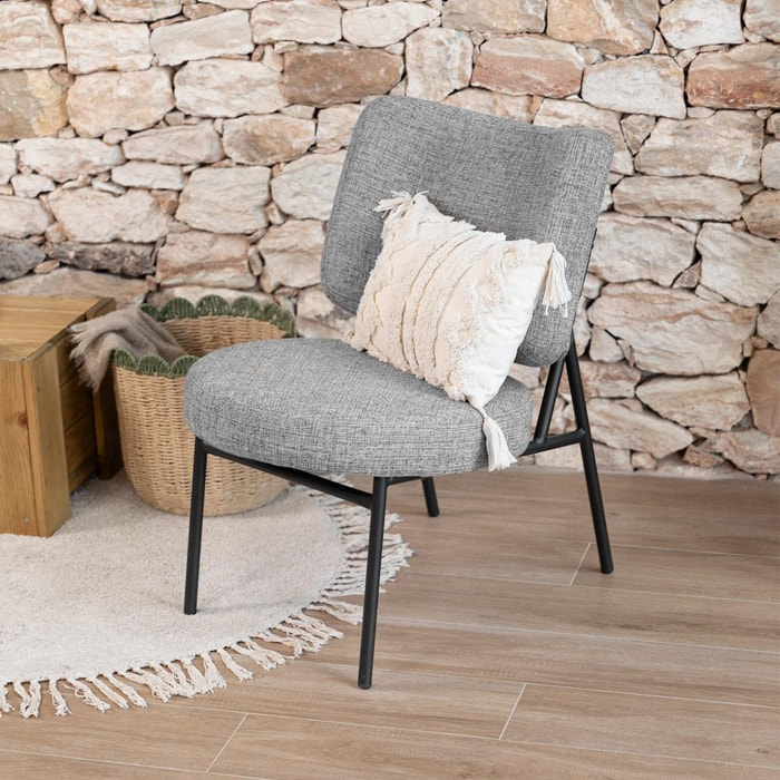 Sillón comedor gris acolchado butaca salón de diseño silla cómoda