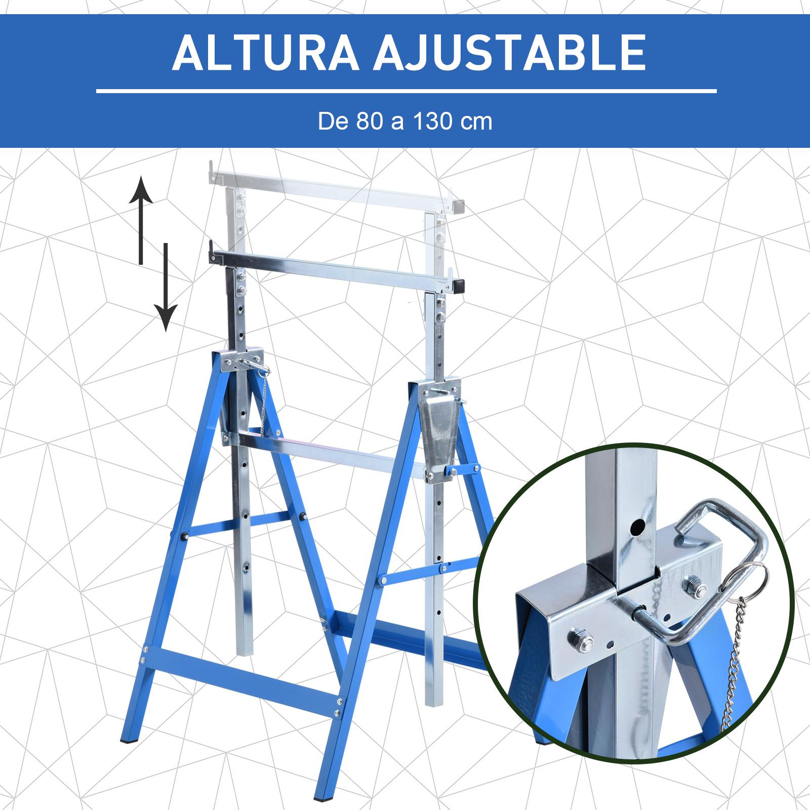 HOMCOM Set de 2 Caballetes Telescópicos Plegables con Altura Ajustable Caballetes de Sierra de Acero para Mesa y Trabajo de Bricolaje Carga 200 kg 68x58x80-130 cm Azul