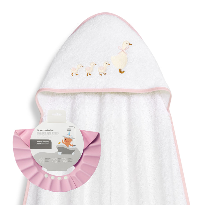 Capa Baño 1X1 Mod Patitos Familia+ Gorro Bco/Rosa