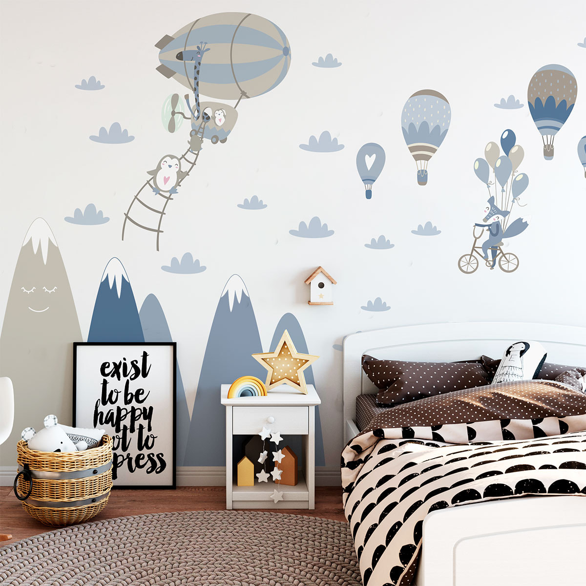 Stickers muraux enfants - Décoration chambre bébé - Autocollant Sticker mural géant enfant montagnes scandinaves ANIMAUX DÉLIRANTS