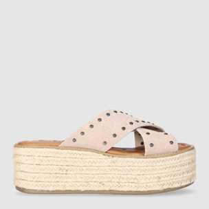 Sandalias de Serraje - Piedra - Tacón: 6 cm