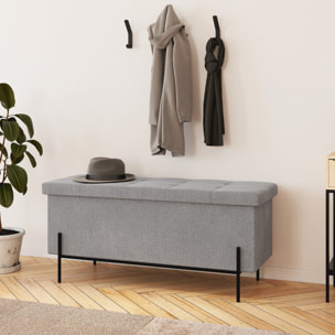 Banc coffre avec pieds noirs Loan en tissu gris 100cm