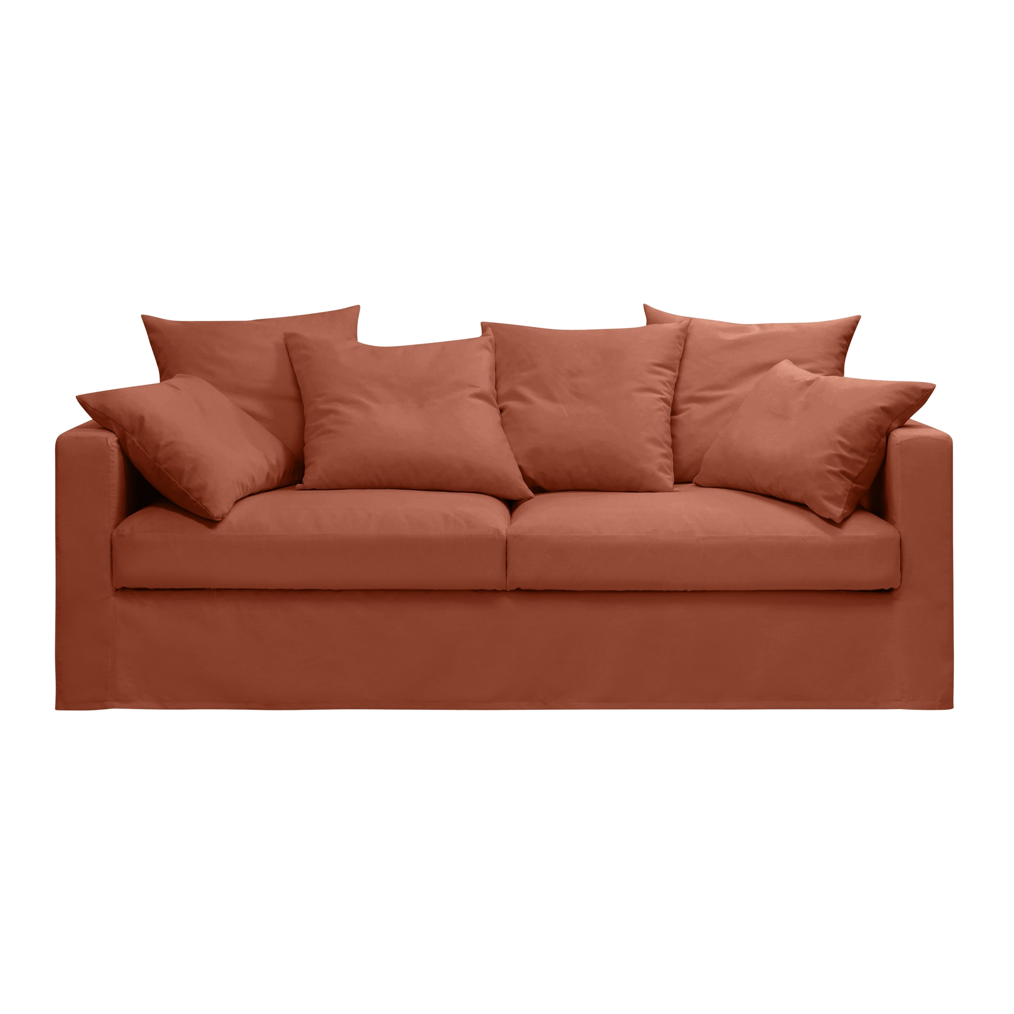 Canapé lin 4 pl SOFIA 197 cm fixe tissu Terracotta 100% déhoussable – Fab France