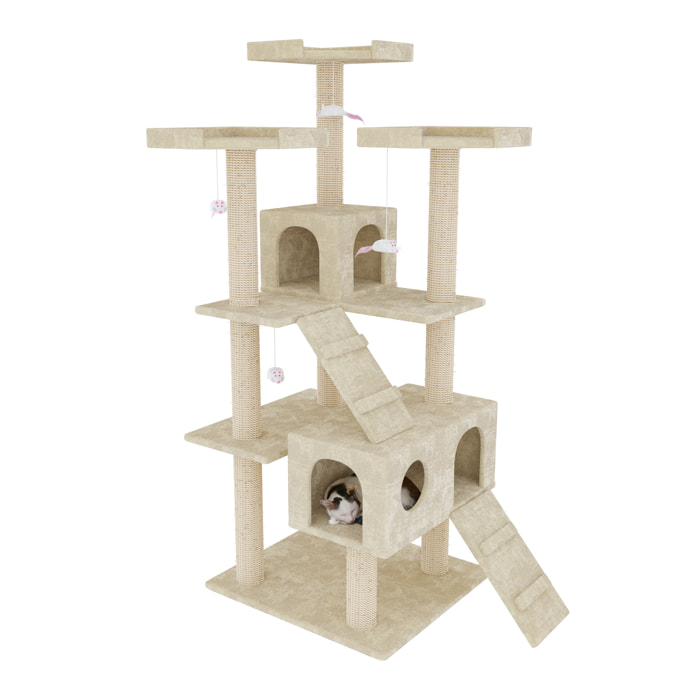 Albero per Gatto con Graffiatoio Cuccia Giocattolo Gatti Parco Giochi Tiragraffi in Sisal Naturale 183 cm