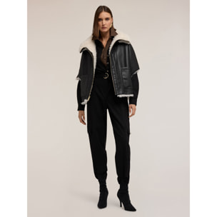 Motivi - Montone reversibile oversize con zip e tasche - Nero