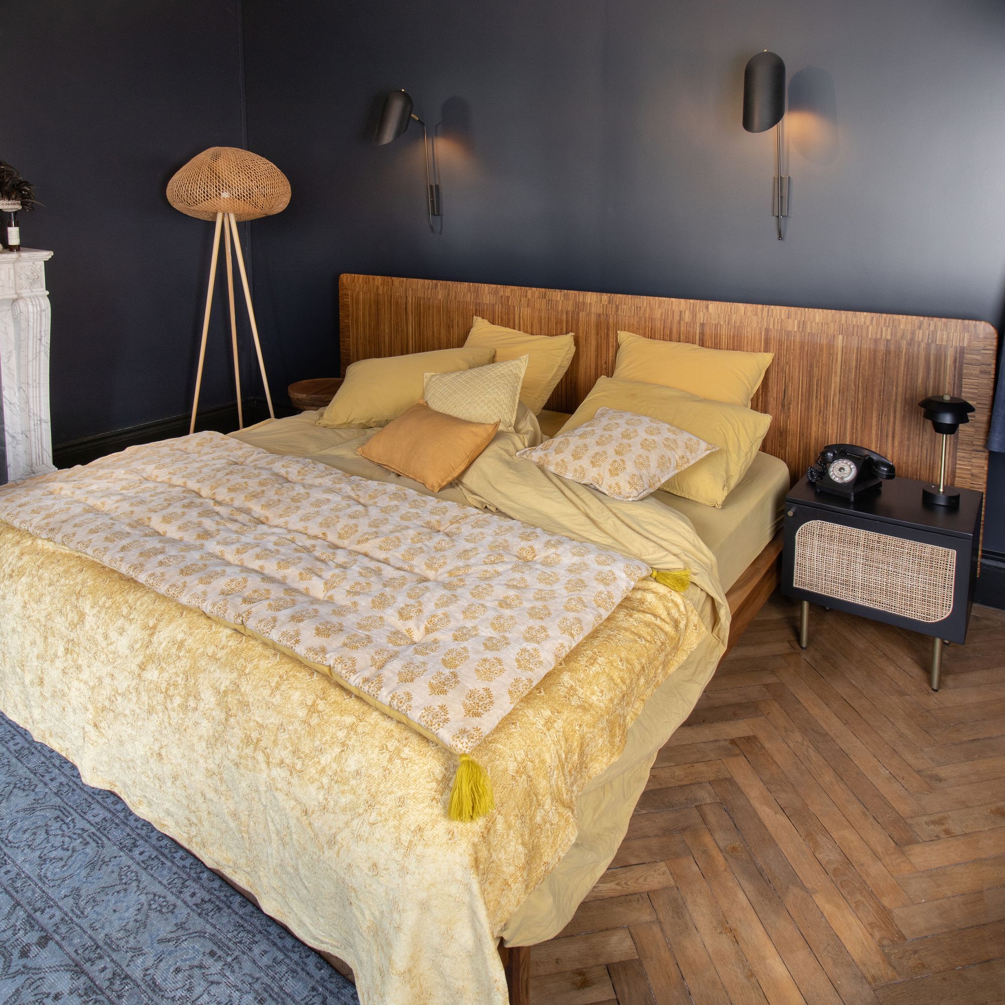 Couvre canapé en coton et velours jaune 180cm DORI