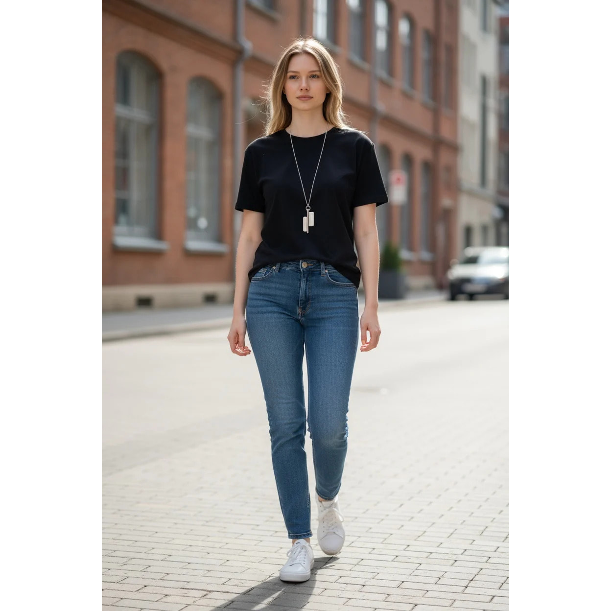 Collar largo XXL Doble Axe plata chapado 10µ