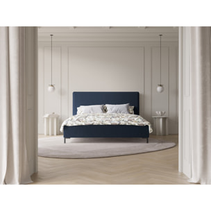 Lit coffre avec tête de lit "Polly" 160x200cm en bouclé bleu foncé