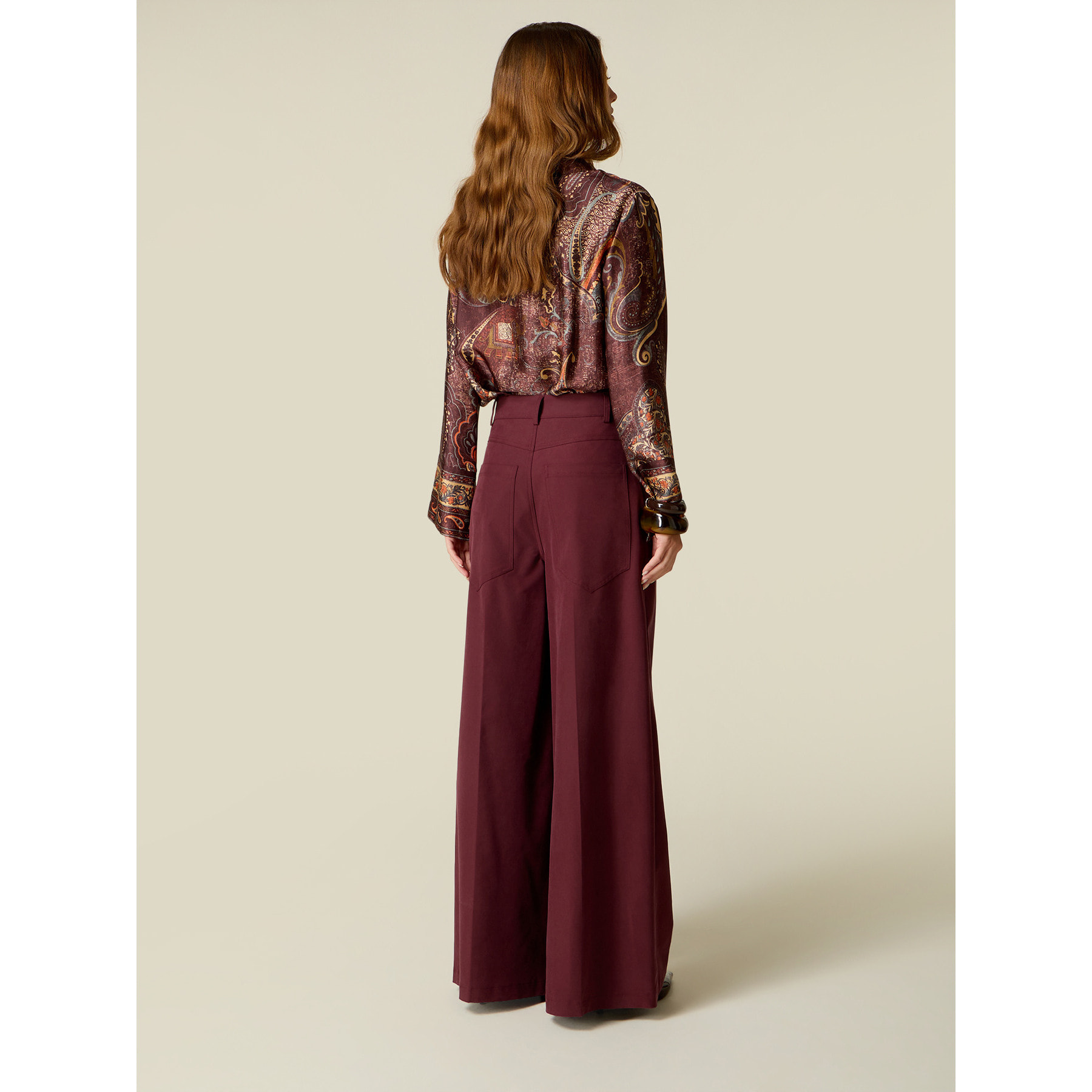 Oltre - Pantaloni wide leg in twill - Bordeaux