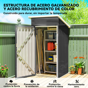 Caseta de Jardín Exterior 0,74 m², 107,5x91x185 cm, Cobertizo de Jardín Exterior Metálico con Techo Inclinado, Puerta con Cerradura y Ventilaciones para Almacenamiento de Herramientas, Gris