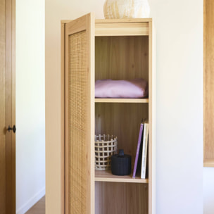 Armoire dressing cannage et effet bois. garde-robe 1 porte. 5 étagères H180cm