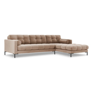 Canapé d'angle droit "Bali" 5 places en velours beige