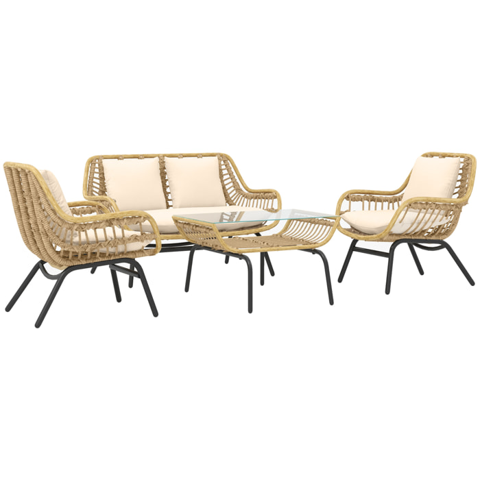 Salon de jardin 4 pers. 4 pièces style exotique coussins inclus beige