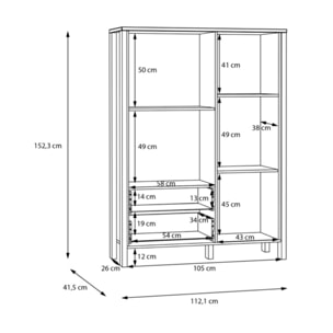 Armoire vitrée H152 cm 2 tiroirs 2 portes décor et gris clair - BOLERO