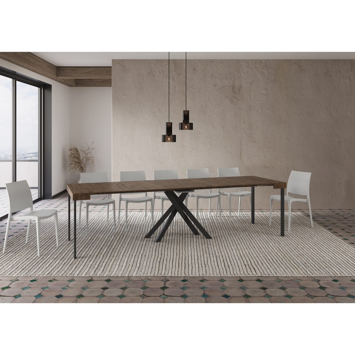 Consola extensible 90x40/300 cm Krack nogal patas antracita