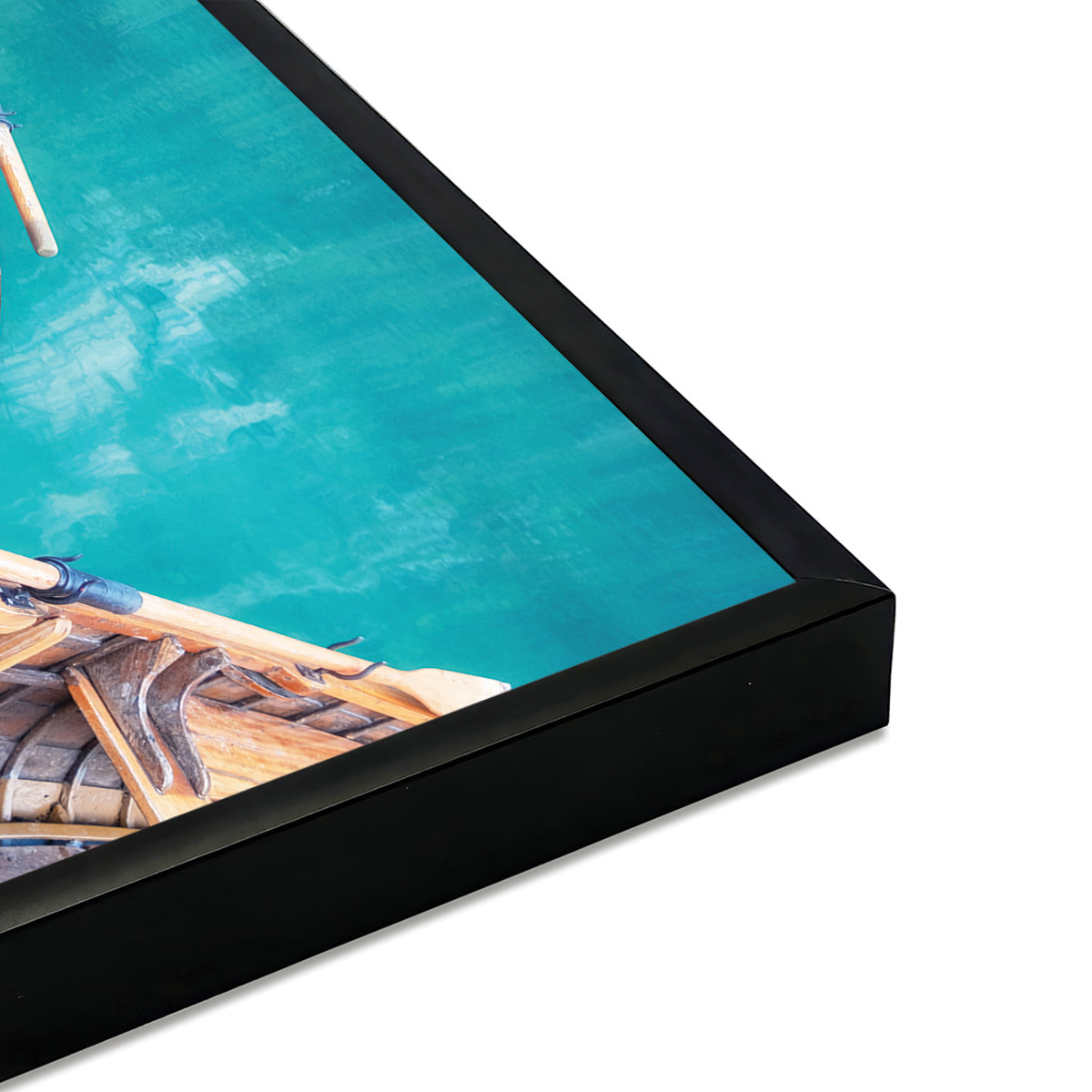 Affiche encadrée barques en bois eau turquoise Affiche + cadre en métal - Noir