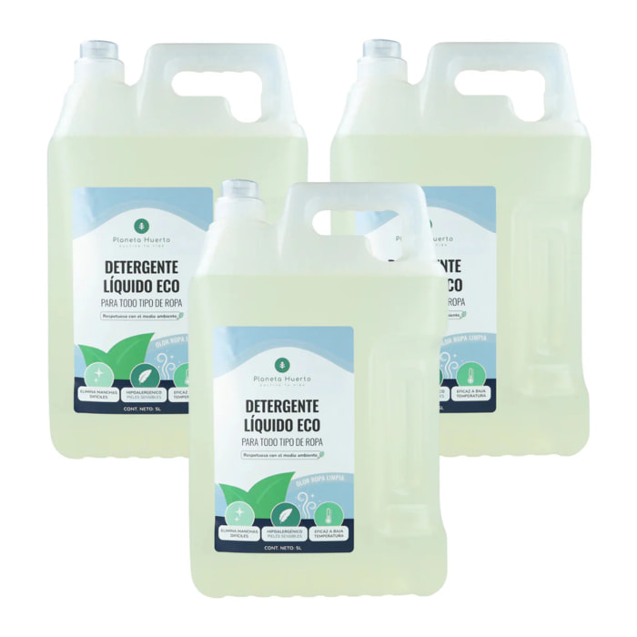 Pack 3 x Detergente Líquido Ropa Eco  Aroma natural a ropa limpia Planeta Huerto  5 Litros