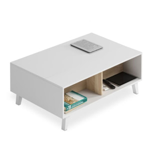 Mesa de centro elevable Niva Blanco Brillo - Roble Canadian