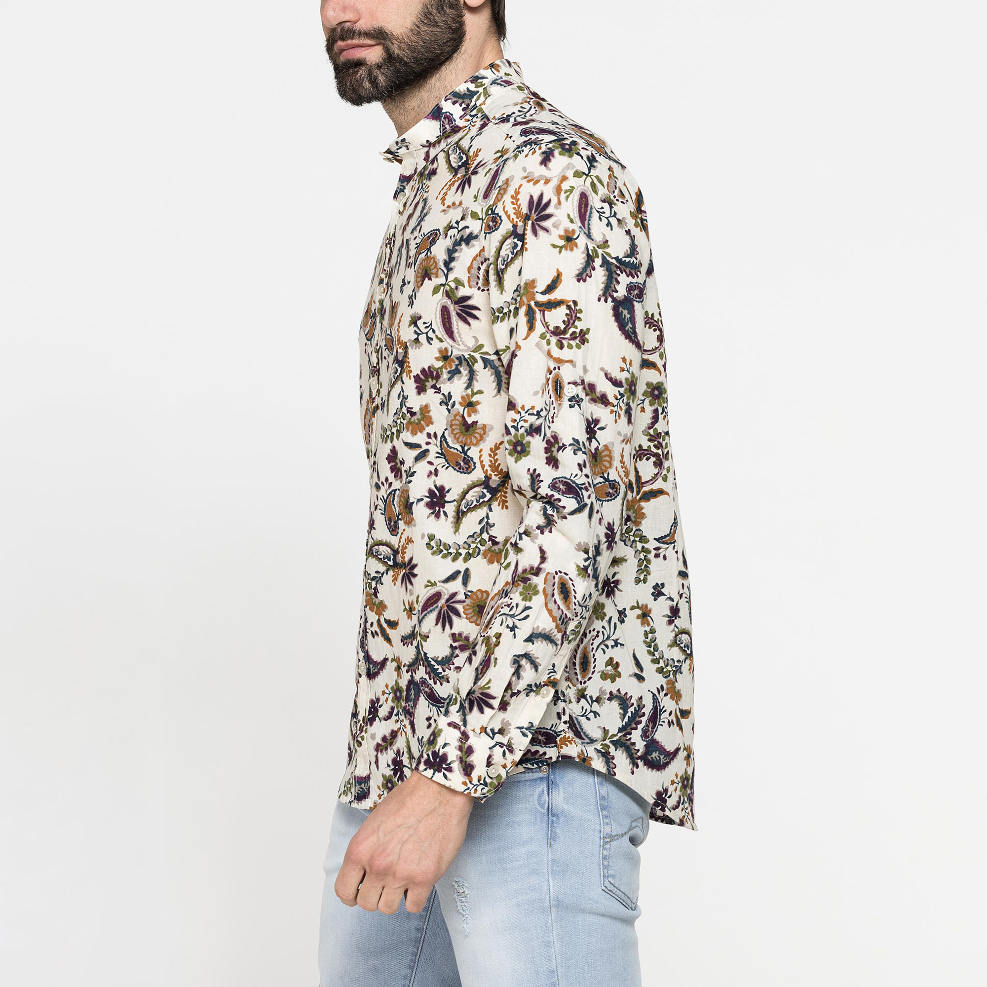 CAMICIA COREANA IN LINO COTONE STAMPATO