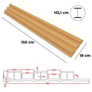Bach - Set 8 Pannelli Fonoassorbenti Decorativi 150x18 cm per Interno ed Esterno in WPC Oak