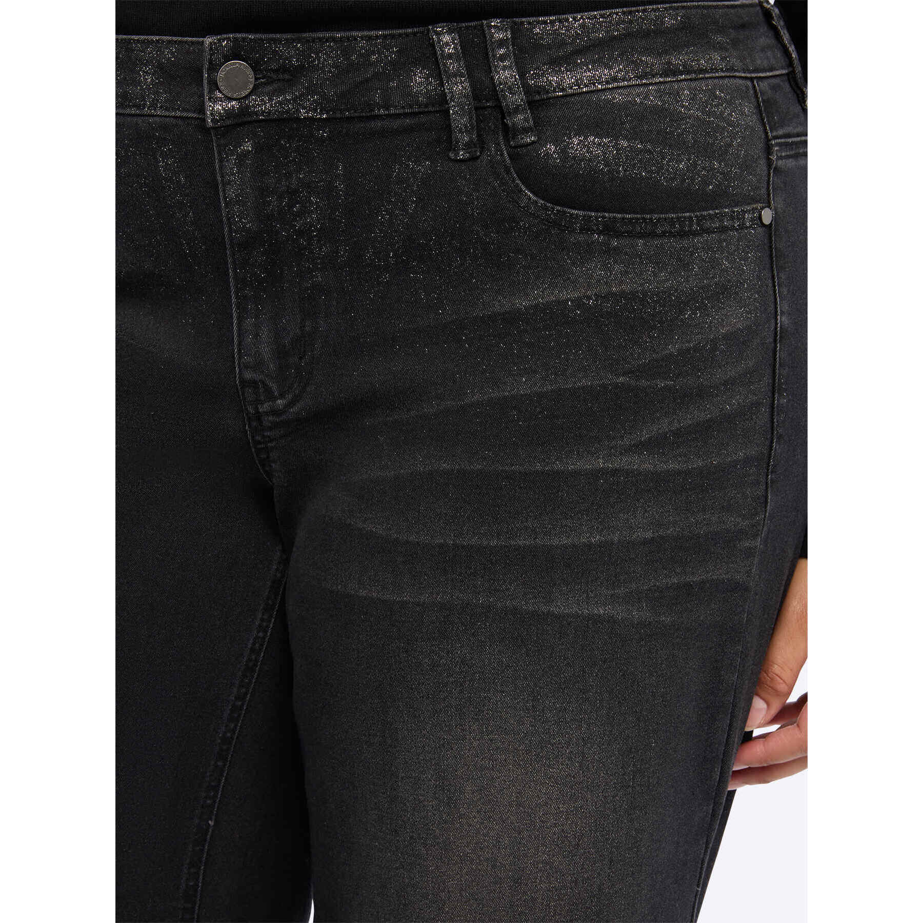 Fiorella Rubino - Pantalones palazzo vaqueros con efecto metalizado - Negro