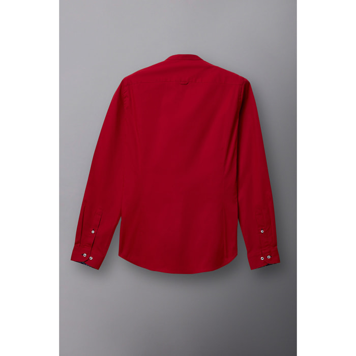 Camicia Uomo Coreano Slim Popeline Stretch Unito Rosso