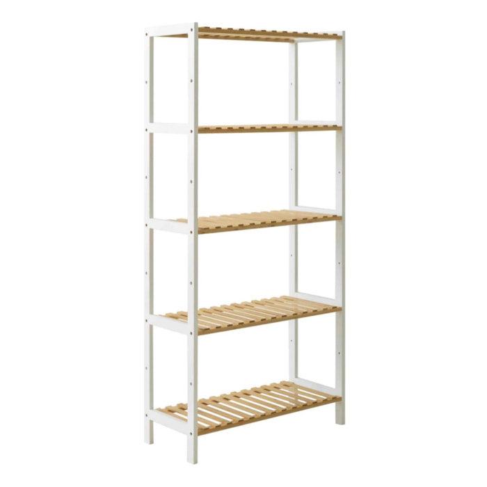 Scaffale 5 ripiani in bambù con laterali bianchi 60x26x130 cm