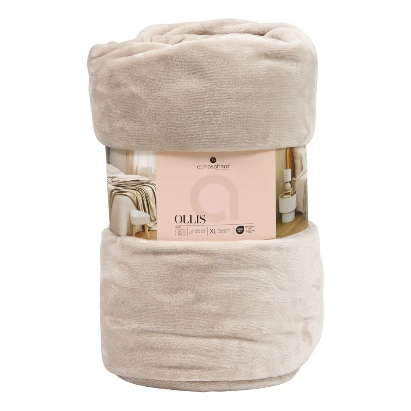 Plaid flanelle Ollis beige lin 260x240cm