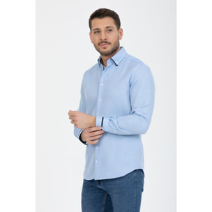 Camicia Uomo 1 Bottoni Button Down Slim Armaturato Fantasia Celeste/Bianco