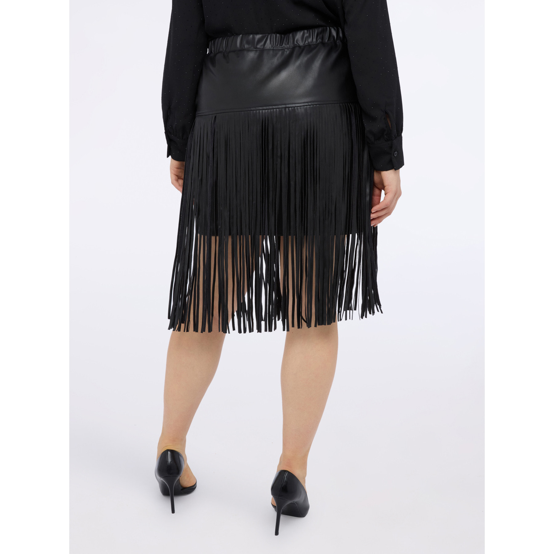 Fiorella Rubino - Falda tubo con flecos maxi - Negro