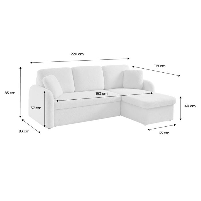 Canapé convertible réversible 3 places lignes arrondies bouclette avec coffre MILANO