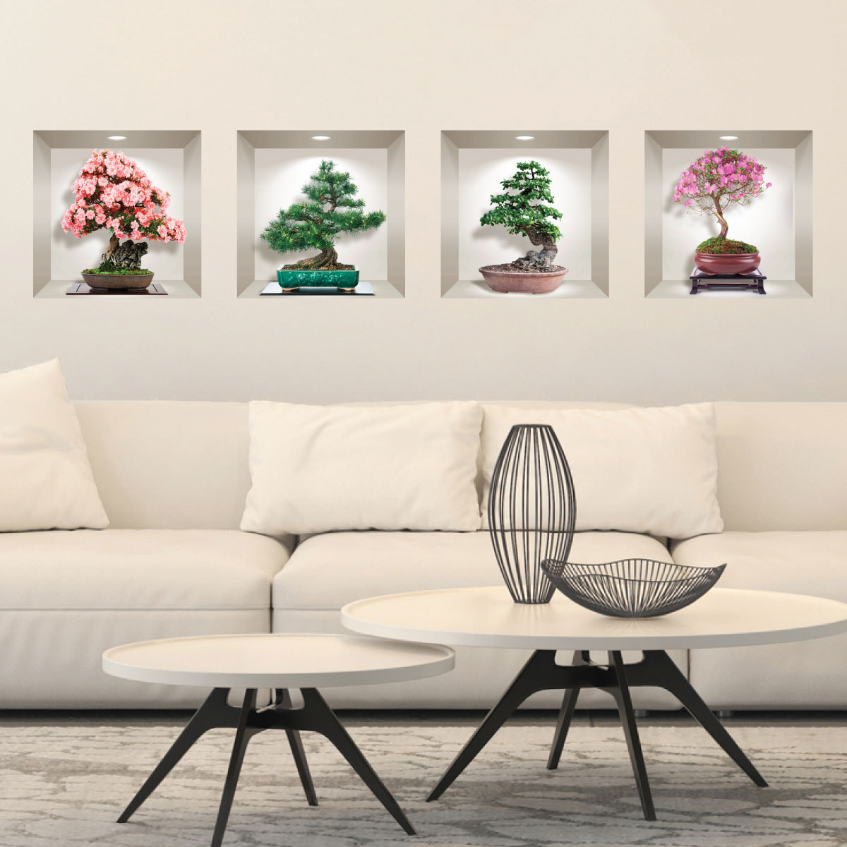 Stickers muraux 3D | Sticker Mural Autocollant effet 3D bonsai des 4 saisons - Stickers adhésifs 3D Chambre Salon Trompe l'oeil