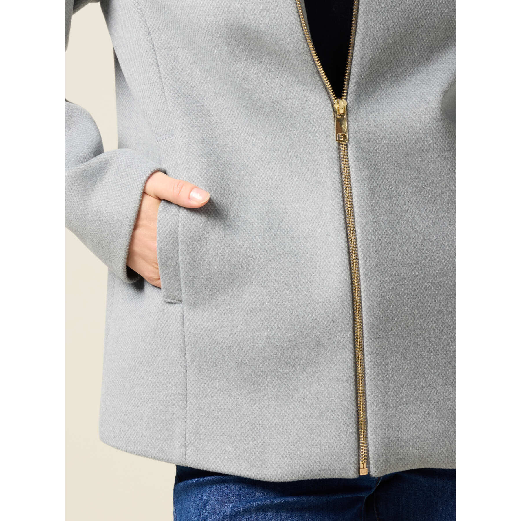 Oltre - Cappotto corto con cappuccio e zip - Grigio