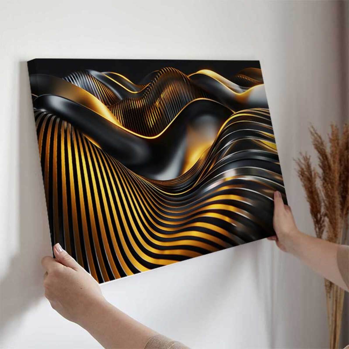 Tableau abstraction doré et noir Toile imprimée