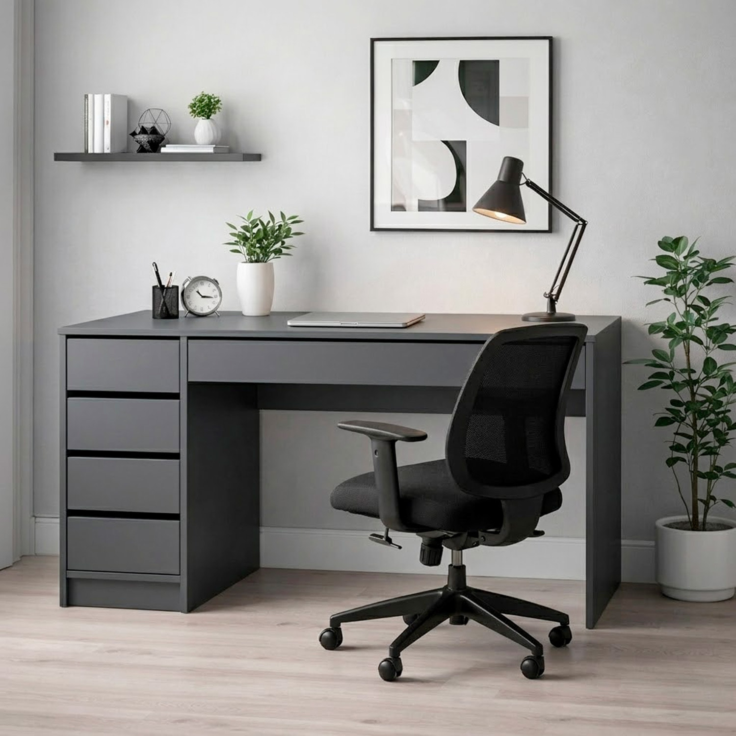Scrivania moderna con 4 cassetti 1 cassettone centrale Scrittoio da Studio o Ufficio Mobile Desk 120 x 75 x 55 cm antracite