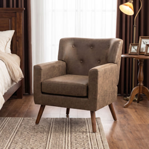 HOMCOM Sillón Relax, Sofá Individual, Tapizado en PU, Cojín de Asiento con Muelles, Respaldo Ancho Acolchado, Patas de Madera Maciza para Salón, Dormitorio y Oficina, 72x76x80 cm, Marrón