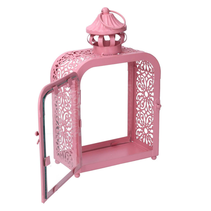 Lanterna in metallo rosa cm17x9h30,5