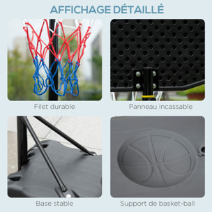 Panier de basketball sur pied hauteur réglable H.197-254 cm lestage roulettes noir blanc