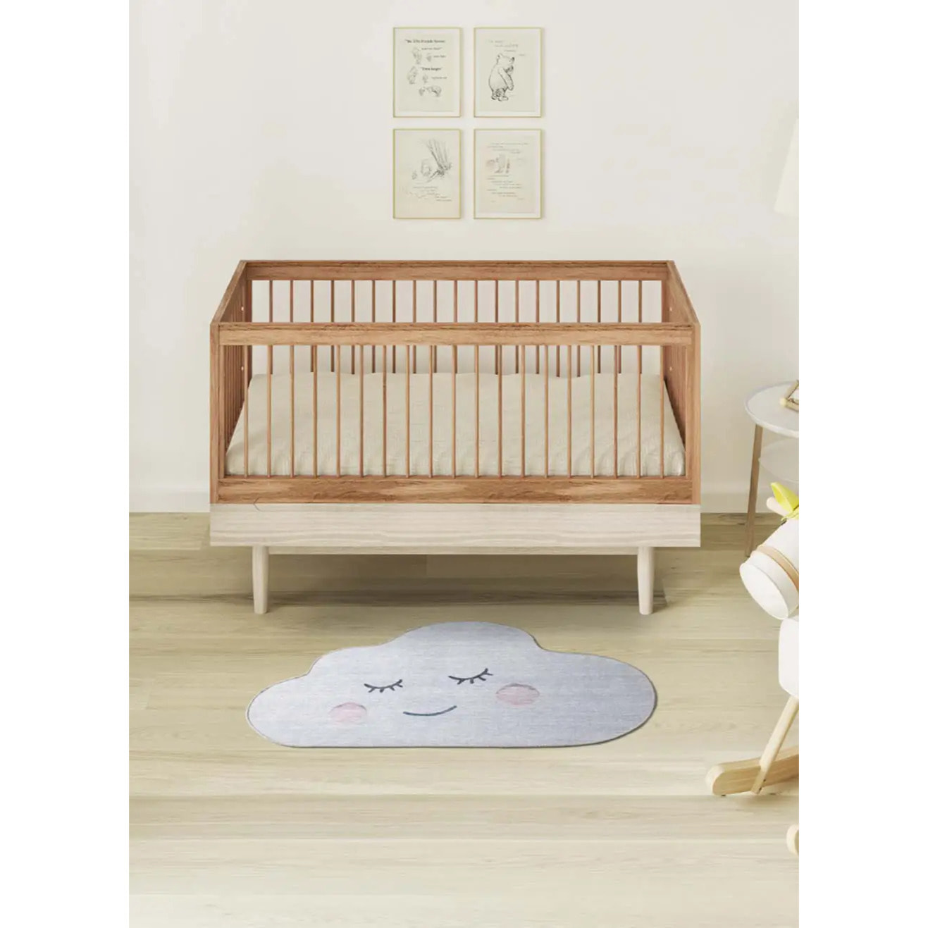 CANDY Alfombra infantil lavable con forma nube plata, 80x120 cm