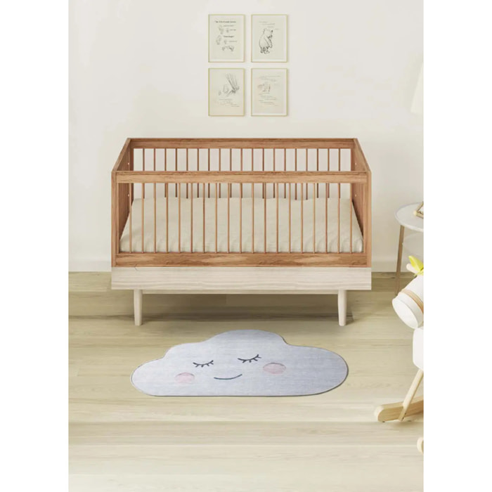 CANDY Alfombra infantil lavable con forma nube plata, 80x120 cm