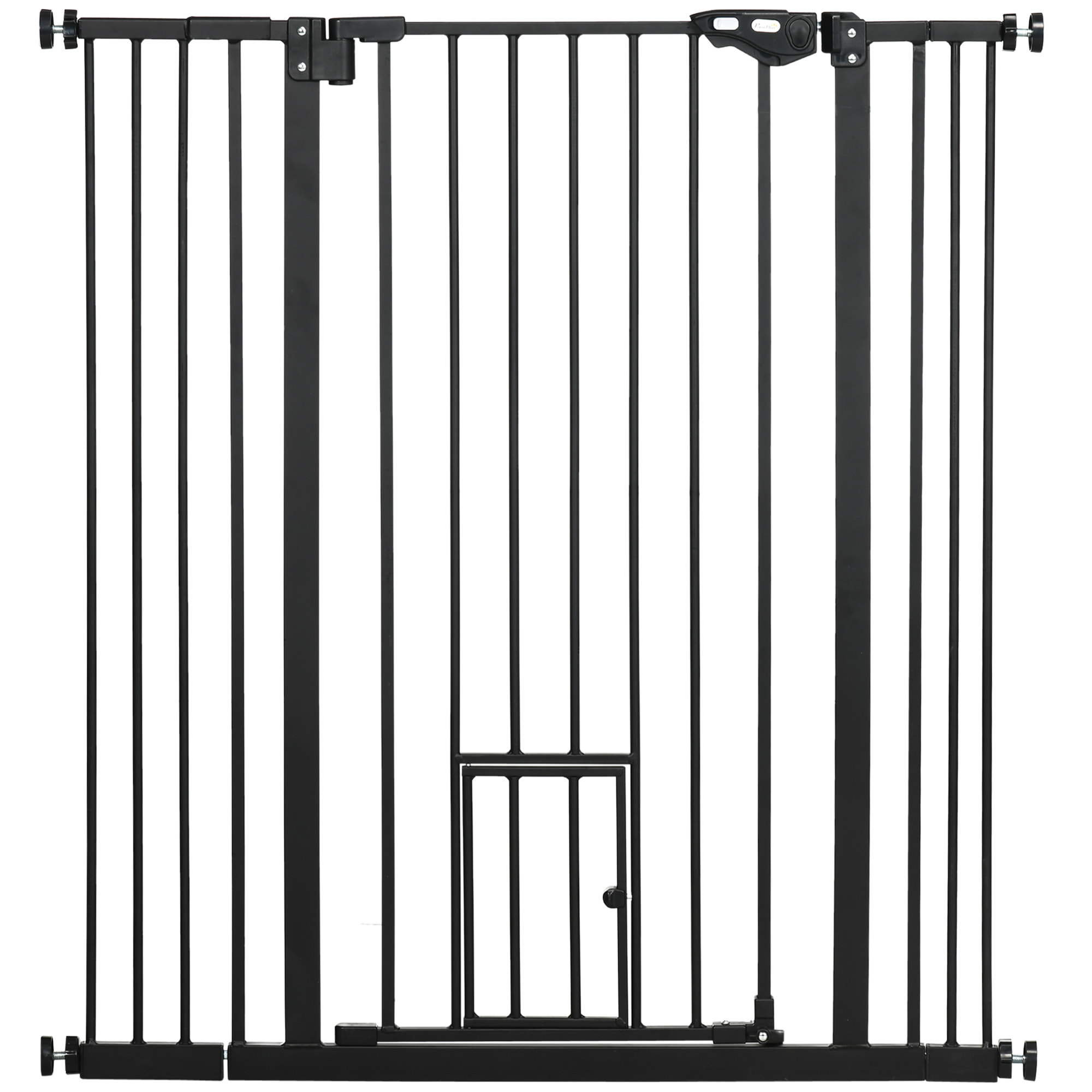 Barrière de sécurité chien H.104 cm - porte double verrouillage - sans perçage - acier noir