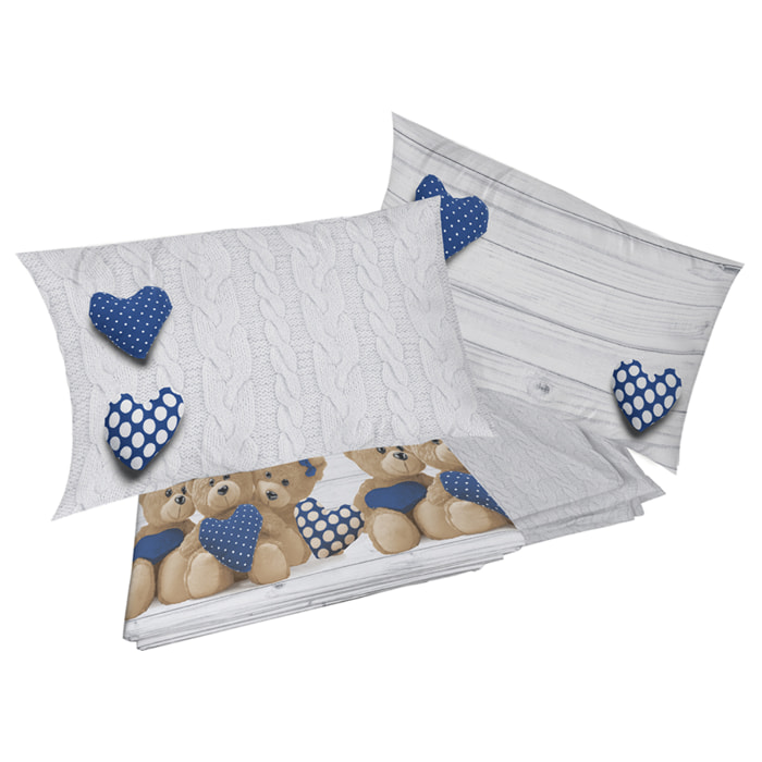 Completo letto orsetti blu 100% cotone