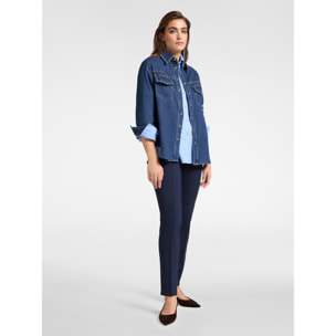 Elena Mirò - Pantalones slim fit en punto milanés - Azul
