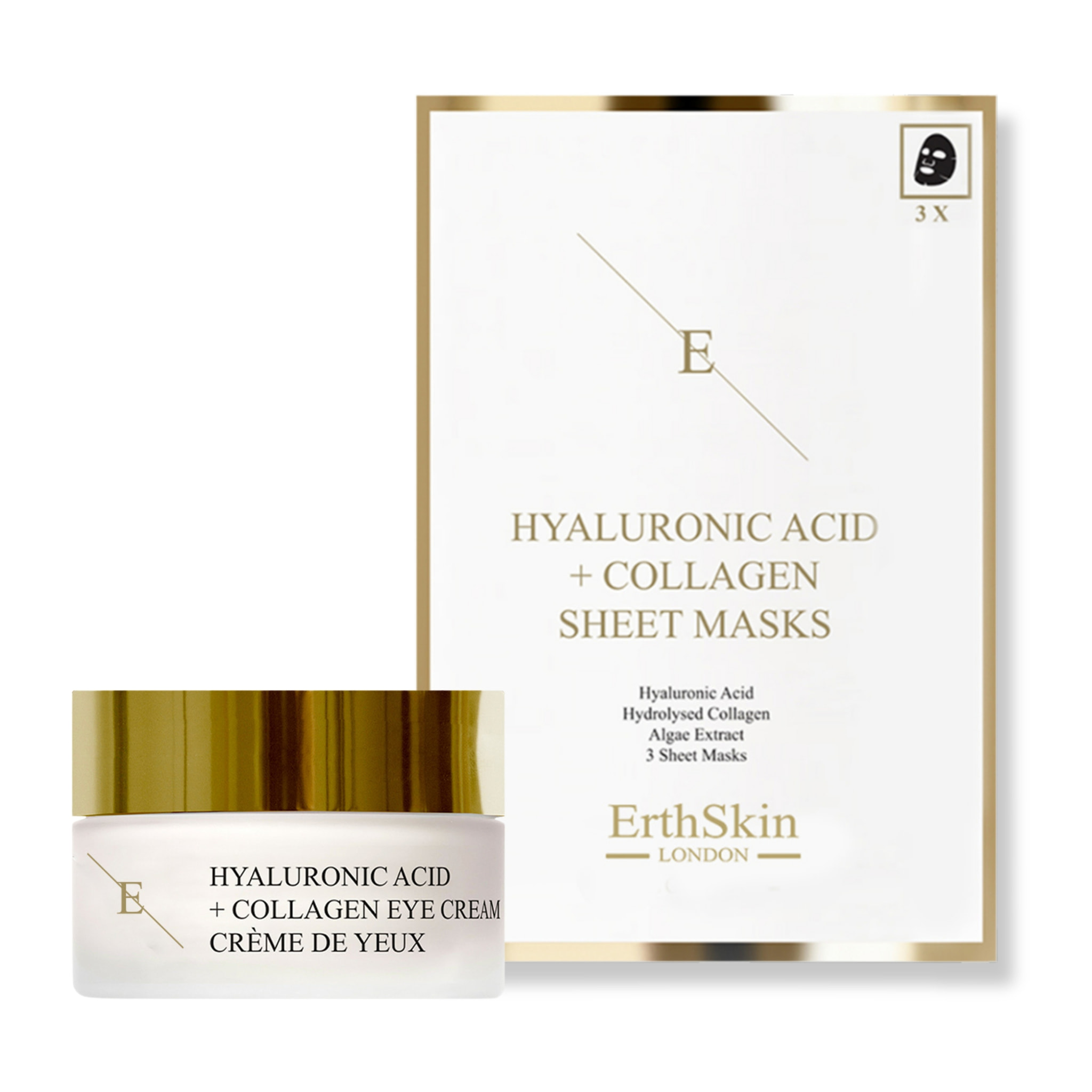 Mascarilla de Ácido Hialurónico y Colágeno - 3 láminas + Crema para Ojos Pro Age Ácido Hialurónico + Colágeno 30ml