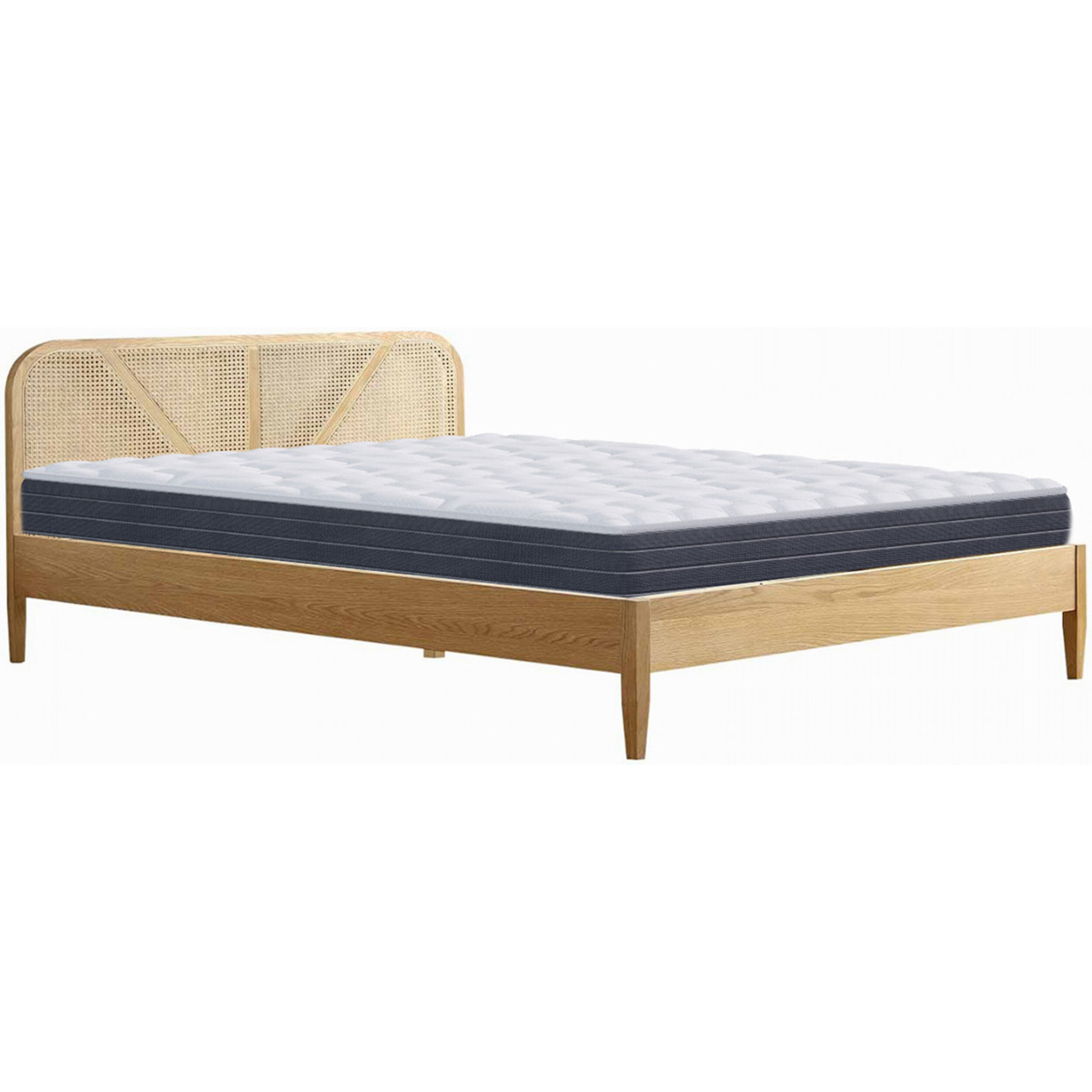 Pack lit en bois et cannage + Matelas mémoire de forme - LEONIE & MEMO HR